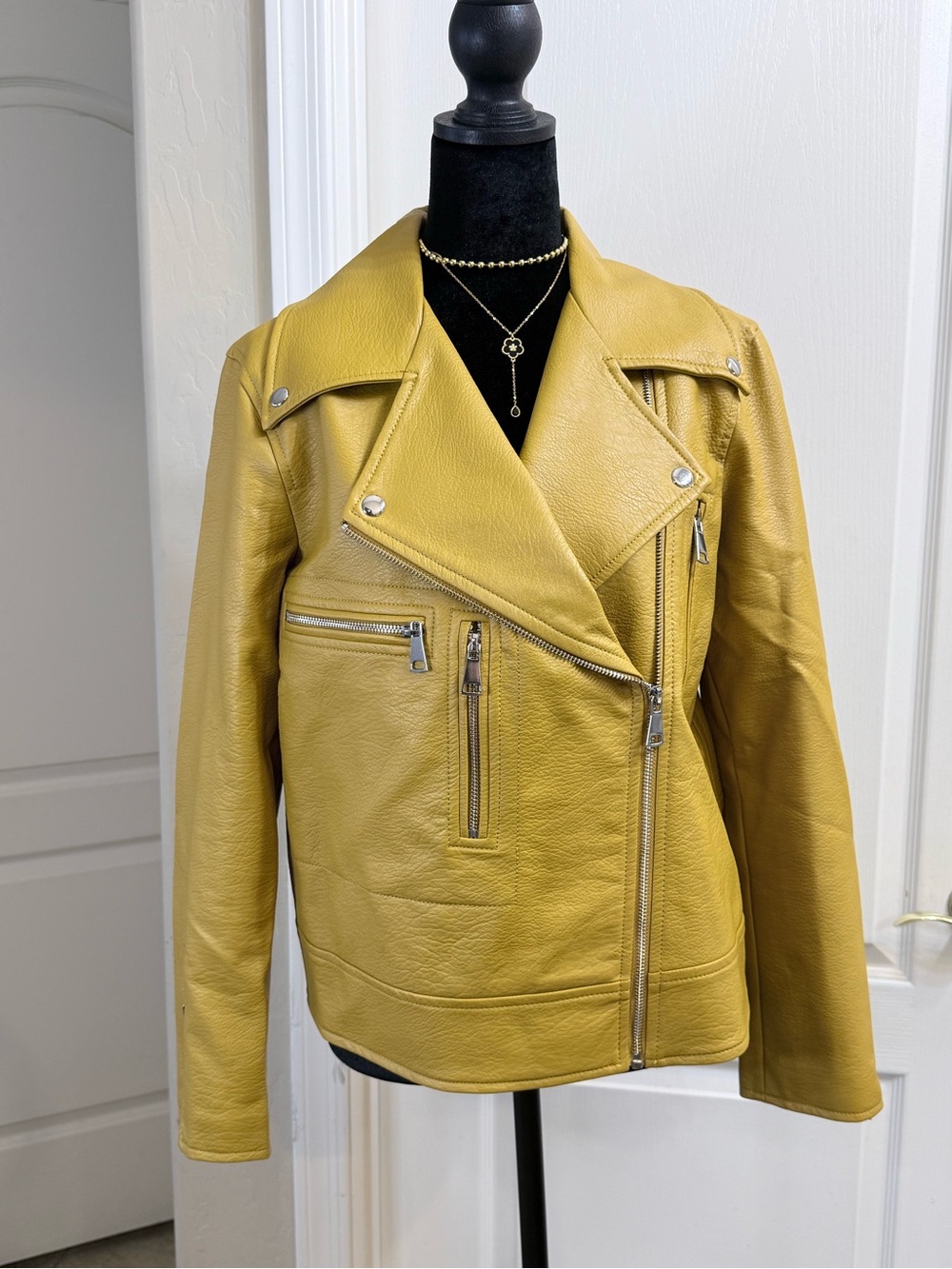 Elizabeth and James Mustard Yellow Leather Moto Jacket
